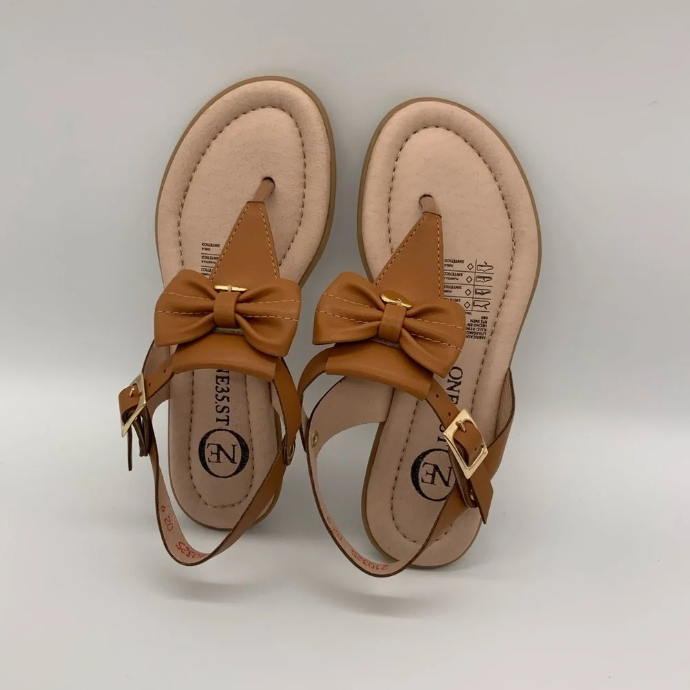 Vegan Bow T-Strap Flat Sandals for Girls Size Various